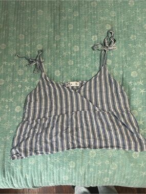 Hollister Blue & White Striped Tie-Shoulder Cropped Cami